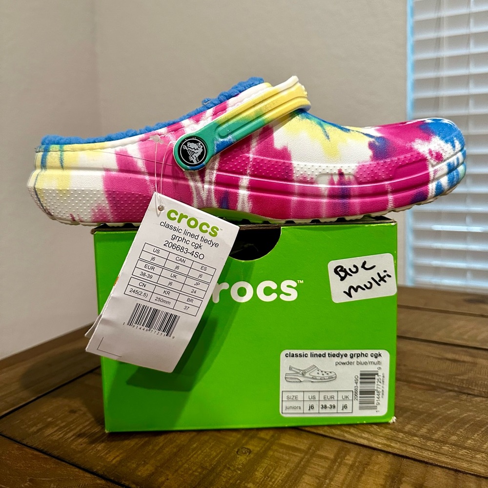 Crocs Classic Lined Clog 206683-4SO Tie Dye US J6 NEW WITH TAGS!